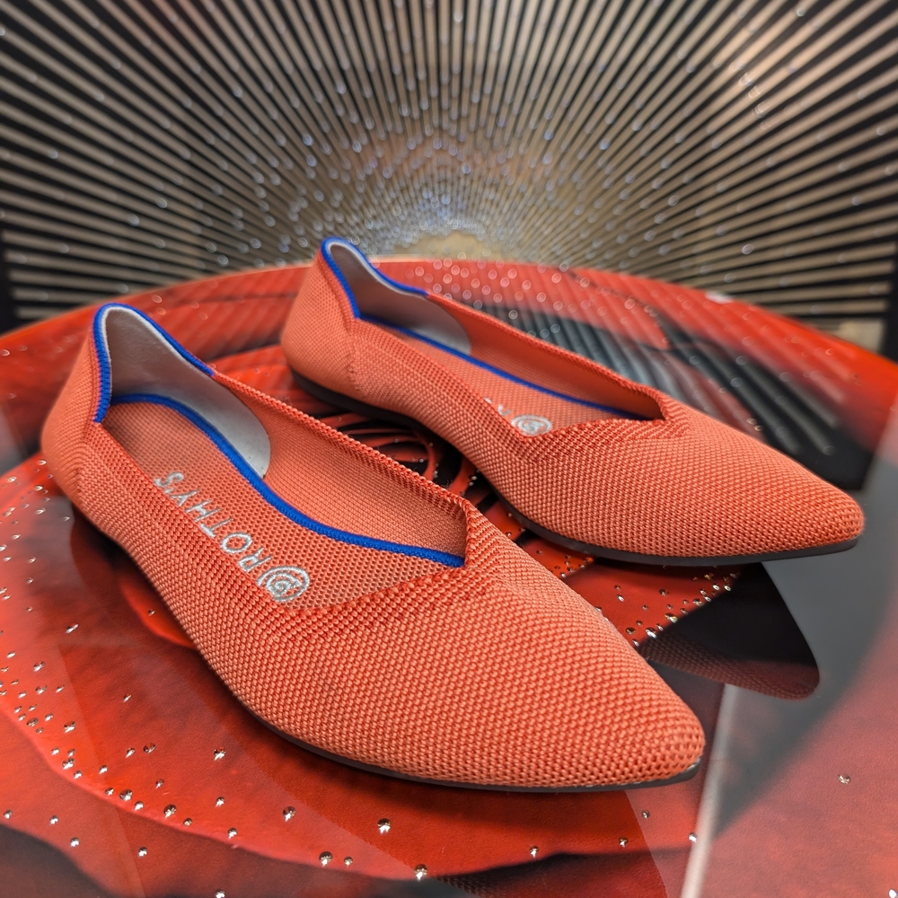 Rothy's Vibrant Orange Flats with Blue Trim